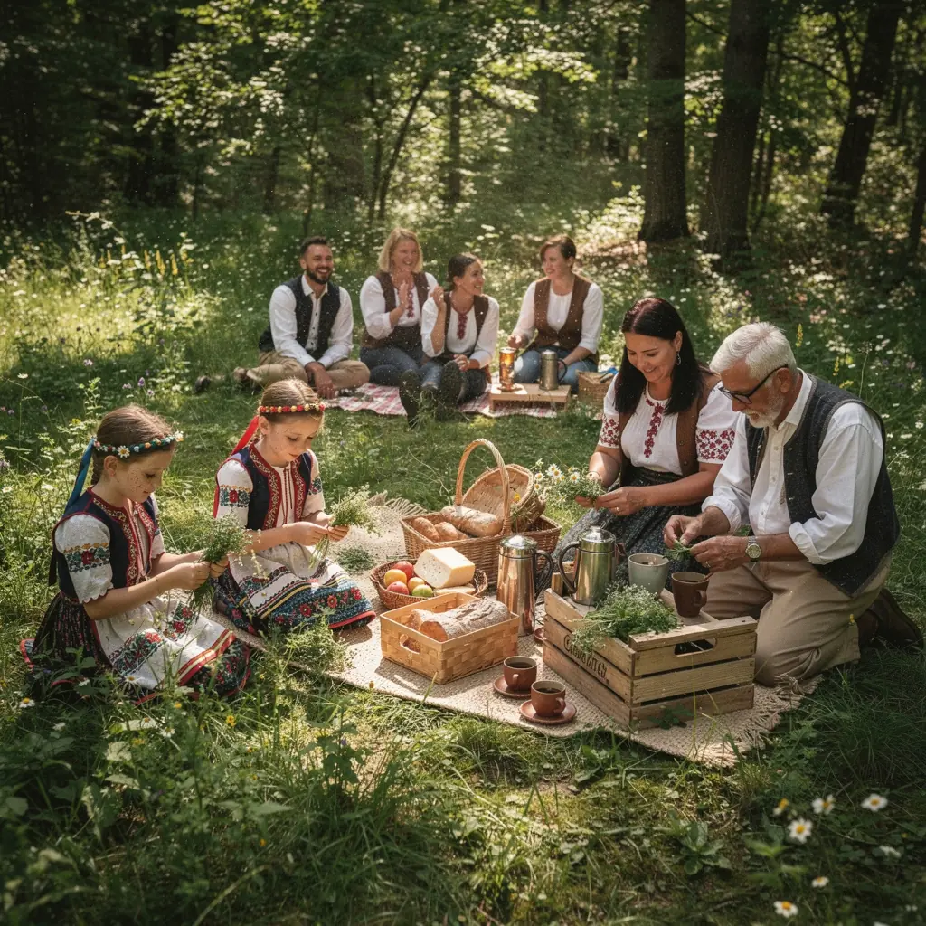 Záber na čajovú plantáž s rozkvetenými bylinkami.