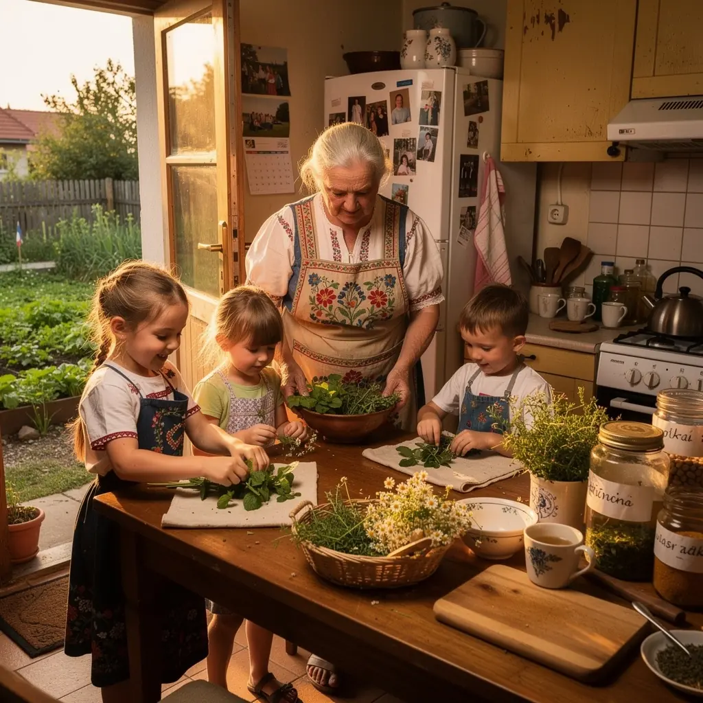 Rôzne druhy sušených bylín usporiadané na drevenej doske.